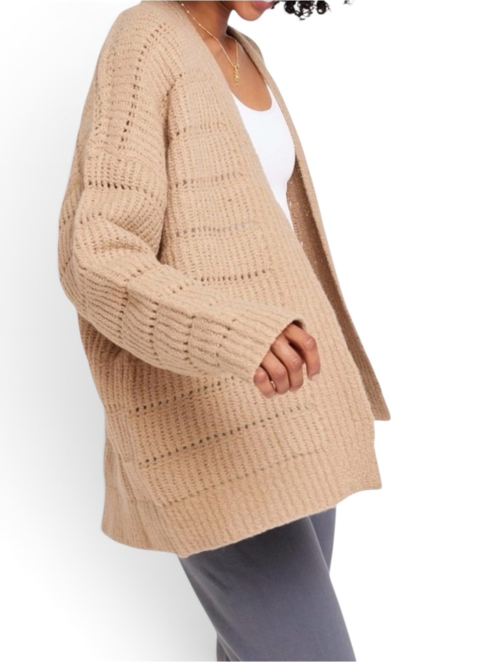 NEW Spiritual Gangster Cassey Wool Blend Open Crochet Cardigan Oatmeal Small - Picture 4 of 16